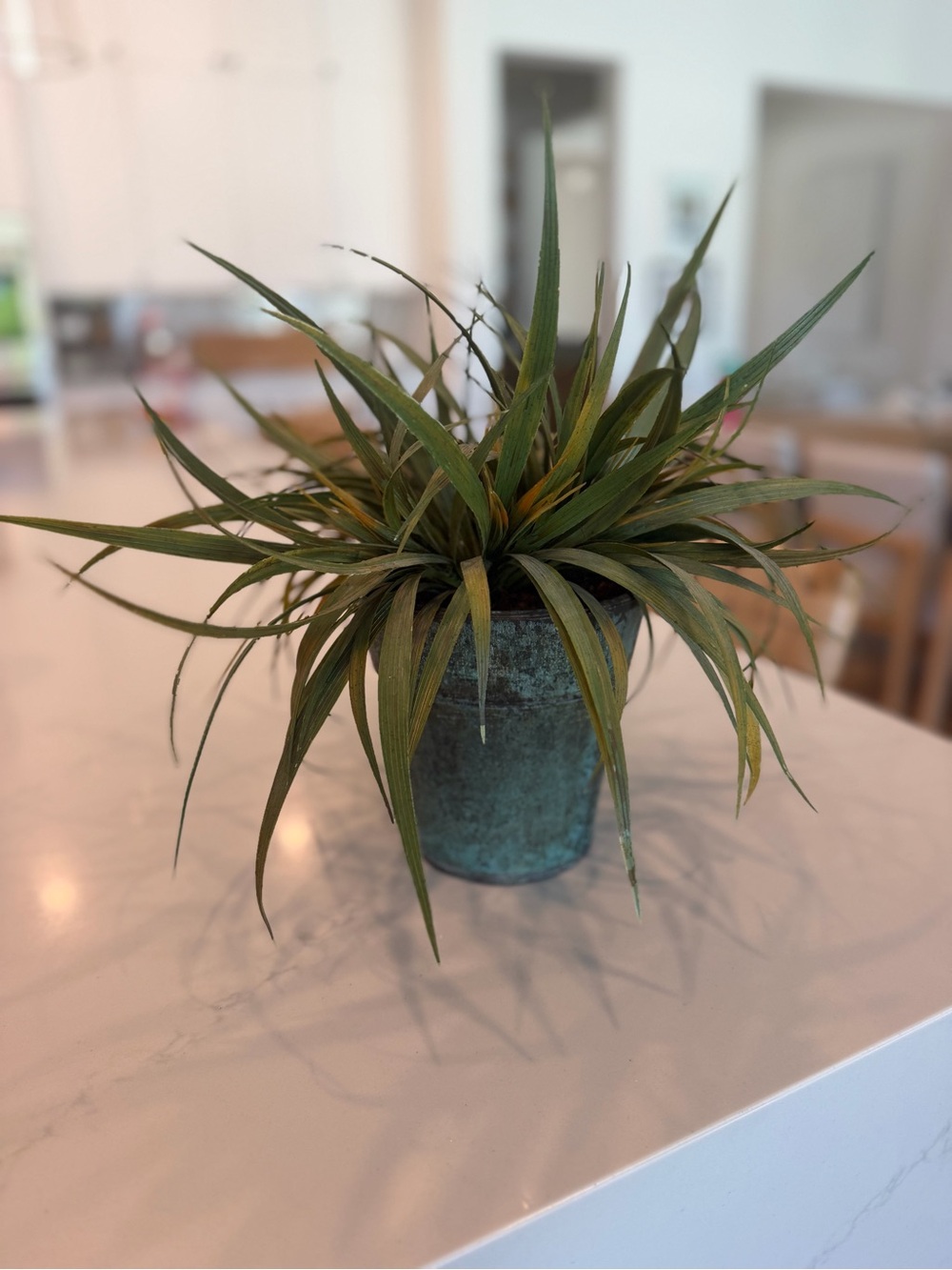 Michaels Faux Green Grass Arrangement in Patina Green Planter